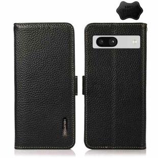 For Google Pixel 7A KHAZNEH Side-Magnetic Litchi Genuine Leather RFID Phone Case(Black)