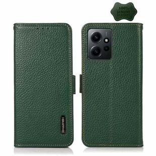 For Xiaomi Redmi Note 12 4G Global KHAZNEH Side-Magnetic Litchi Genuine Leather RFID Phone Case(Green)