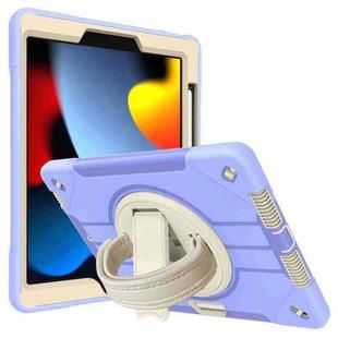 360-degree Rotating Holder Tablet Case with Wristband For iPad 10.2 2020 / 2019(Purple + Beige)