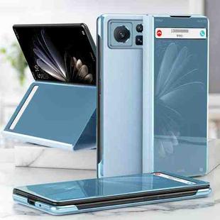 For Xiaomi Mix Fold 2 Electroplated Mirror Leather Phone Case with Holder(Blue)