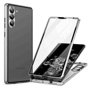 For Samsung Galaxy S23 5G HD Full Cover Magnetic Metal Tempered Glass Phone Case(Silver)