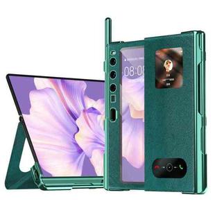 For Huawei Mate Xs 2 integrated Cross Pattern Electroplating All-inclusive Phone Case with Stand(Green)