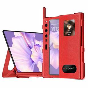 For Huawei Mate Xs 2 integrated Cross Pattern Electroplating All-inclusive Phone Case with Stand(Red)