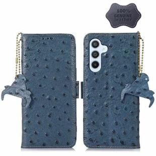 For Samsung Galaxy A14 5G / A14 4G Ostrich Pattern Genuine Leather RFID Phone Case(Blue)