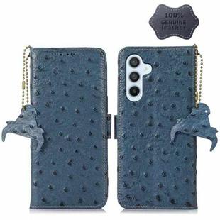 For Samsung Galaxy A24 4G Ostrich Pattern Genuine Leather RFID Phone Case(Blue)