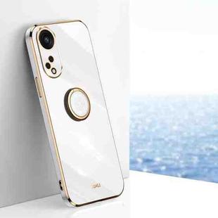 For OPPO Reno8 T 5G XINLI Straight Edge 6D Electroplate TPU Phone Case with Ring Holder(White)