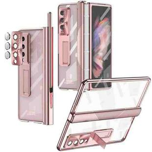 For Samsung Galaxy Z Fold4 5G Magnetic Hinges Plating Phone Case with Holder(Rose Gold)