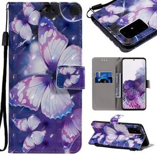 For Galaxy S20+ 3D Painting Horizontal Flip Leather Case with Holder & Card Slot & Lanyard(Purple Butterflies)
