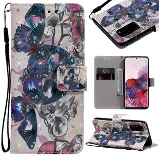 For Galaxy S20 3D Painting Horizontal Flip Leather Case with Holder & Card Slot & Lanyard(Black Butterflies)