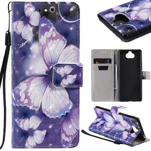 For Sony Xperia 20 3D Painting Horizontal Flip Leather Case with Holder & Card Slot & Lanyard(Purple Butterflies)
