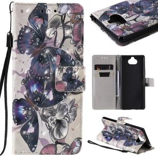 For Sony Xperia 20 3D Painting Horizontal Flip Leather Case with Holder & Card Slot & Lanyard(Black Butterflies)