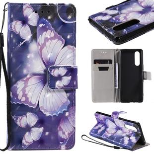 For Sony XZ5 3D Painting Horizontal Flip Leather Case with Holder & Card Slot & Lanyard(Purple Butterflies)
