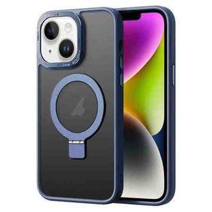 For iPhone 14 Skin Feel MagSafe Magnetic Holder Phone Case(Dark Blue)