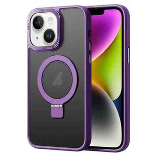 For iPhone 14 Skin Feel MagSafe Magnetic Holder Phone Case(Purple)
