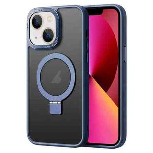 For iPhone 13 Skin Feel MagSafe Magnetic Holder Phone Case(Dark Blue)