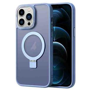 For iPhone 12 Pro Max Skin Feel MagSafe Magnetic Holder Phone Case(Blue)