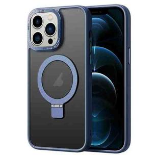 For iPhone 12 Pro Max Skin Feel MagSafe Magnetic Holder Phone Case(Dark Blue)