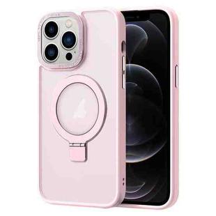 For iPhone 12 Pro Skin Feel MagSafe Magnetic Holder Phone Case(Pink)