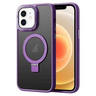 For iPhone 12 Skin Feel MagSafe Magnetic Holder Phone Case(Purple)