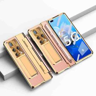 For Huawei Mate X2 Integrated Full Coverage Hinge Phone Case with Stylus(Gold+Pink)