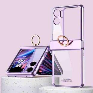For OPPO Find N2 Flip Electroplating Frame Transparent Phone Case with Ring(Purple)