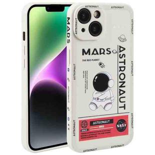 For iPhone 14 Astronaut Pattern Silicone Straight Edge Phone Case(Mars Astronaut-White)