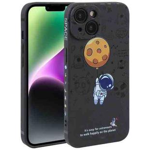 For iPhone 14 Astronaut Pattern Silicone Straight Edge Phone Case(Planet Landing-Black)