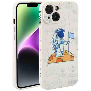 For iPhone 14 Astronaut Pattern Silicone Straight Edge Phone Case(Planet Landing-White)