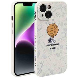 For iPhone 14 Plus Astronaut Pattern Silicone Straight Edge Phone Case(Lovely Astronaut-White)