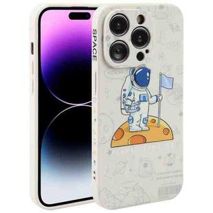For iPhone 14 Pro Astronaut Pattern Silicone Straight Edge Phone Case(Planet Landing-White)