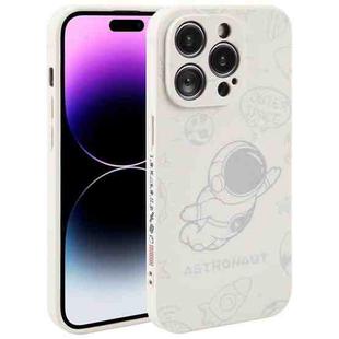 For iPhone 14 Pro Max Astronaut Pattern Silicone Straight Edge Phone Case(Flying Astronaut-White)