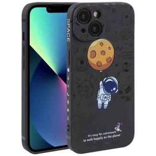 For iPhone 13 Astronaut Pattern Silicone Straight Edge Phone Case(Planet Landing-Black)