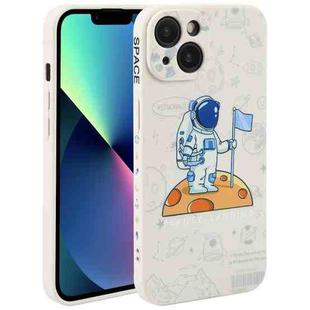 For iPhone 13 Astronaut Pattern Silicone Straight Edge Phone Case(Planet Landing-White)