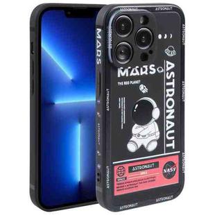 For iPhone 13 Pro Astronaut Pattern Silicone Straight Edge Phone Case(Mars Astronaut-Black)