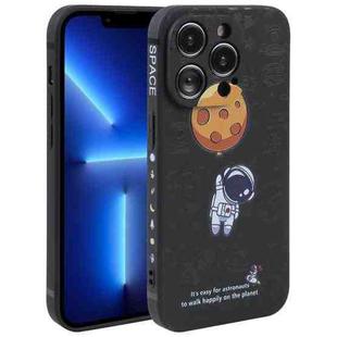For iPhone 13 Pro Astronaut Pattern Silicone Straight Edge Phone Case(Planet Landing-Black)