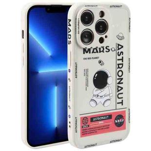 For iPhone 13 Pro Max Astronaut Pattern Silicone Straight Edge Phone Case(Mars Astronaut-White)