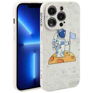 For iPhone 13 Pro Max Astronaut Pattern Silicone Straight Edge Phone Case(Planet Landing-White)