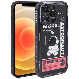For iPhone 12 Astronaut Pattern Silicone Straight Edge Phone Case(Mars Astronaut-Black)