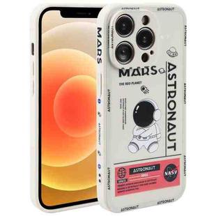 For iPhone 12 Astronaut Pattern Silicone Straight Edge Phone Case(Mars Astronaut-White)