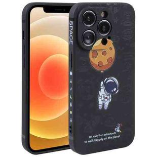 For iPhone 12 Astronaut Pattern Silicone Straight Edge Phone Case(Planet Landing-Black)