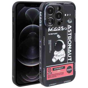 For iPhone 12 Pro Astronaut Pattern Silicone Straight Edge Phone Case(Mars Astronaut-Black)