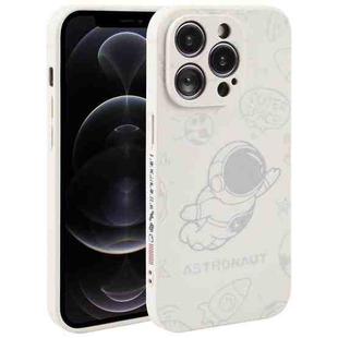 For iPhone 12 Pro Astronaut Pattern Silicone Straight Edge Phone Case(Flying Astronaut-White)