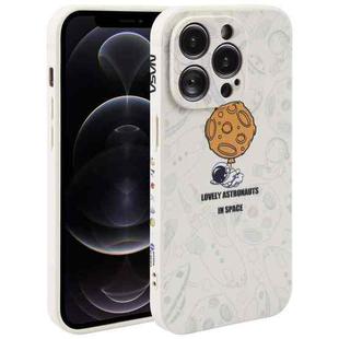 For iPhone 12 Pro Max Astronaut Pattern Silicone Straight Edge Phone Case(Lovely Astronaut-White)