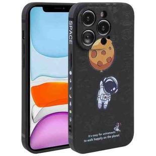 For iPhone 11 Astronaut Pattern Silicone Straight Edge Phone Case(Planet Landing-Black)