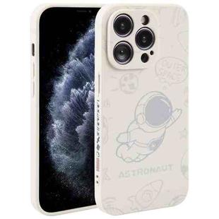 For iPhone 11 Pro Max Astronaut Pattern Silicone Straight Edge Phone Case(Flying Astronaut-White)