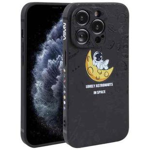 For iPhone 11 Pro Max Astronaut Pattern Silicone Straight Edge Phone Case(Lovely Astronaut-Black)