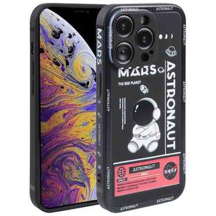For iPhone X / XS Astronaut Pattern Silicone Straight Edge Phone Case(Mars Astronaut-Black)