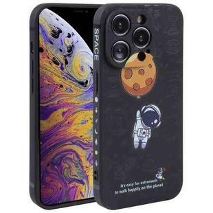 For iPhone X / XS Astronaut Pattern Silicone Straight Edge Phone Case(Planet Landing-Black)
