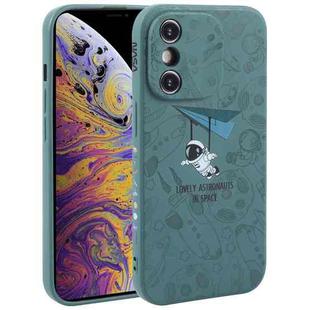 For iPhone X / XS Astronaut Pattern Silicone Straight Edge Phone Case(Lovely Astronaut-Green)