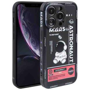 For iPhone XR Astronaut Pattern Silicone Straight Edge Phone Case(Mars Astronaut-Black)